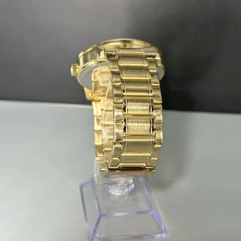 Techno Pave Watch Men Gold Tone Date Window 46MM Case New Battery 7.25